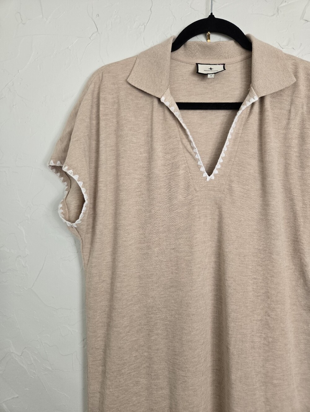 Tuckernuck Pique Melissa Maxi Tan White Embroidered Polo Dress, S - Picture 3 of 16